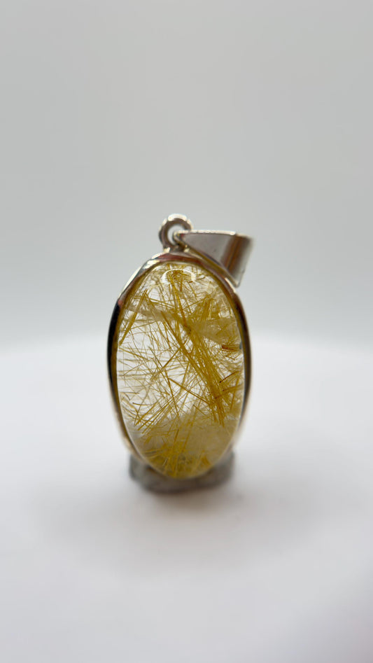 Golden Needle Quartz Pendant – Natural Inclusion Crystal in Sterling Silver
