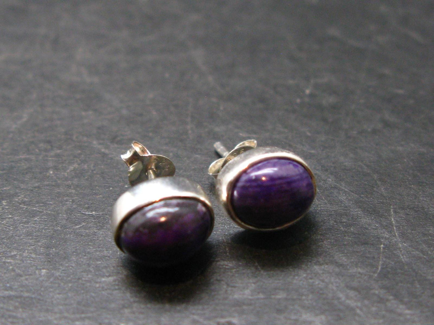 Sugilite Silver Stud Earrings From South Africa - 0.3" - 2.29 Grams