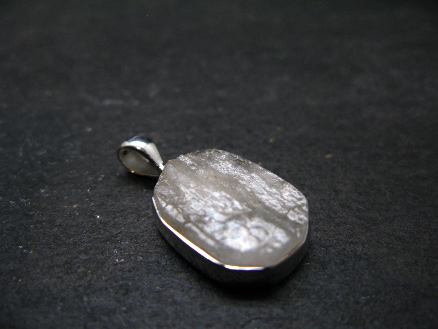 Raw Rare Natrolite Crystal Silver Pendant From Russia - 1.1" - 3.06 Grams