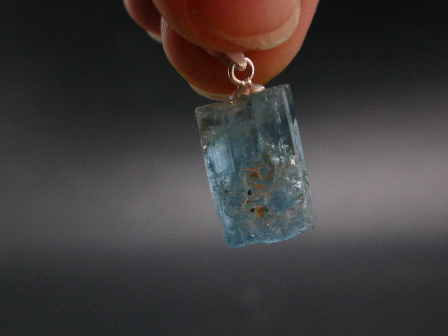 Aquamarine Crystal Silver Pendant From Vietnam - 0.9" - 2.78 Grams
