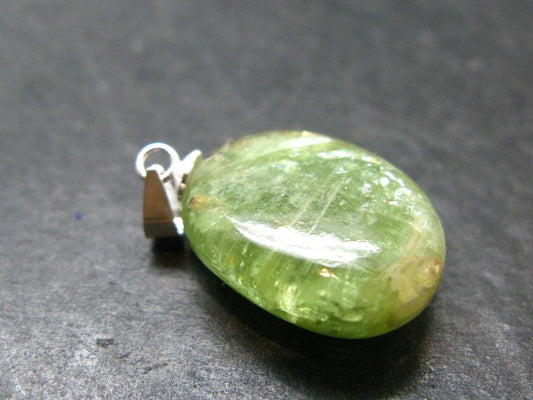 Green Kyanite Crystal Silver Pendant From Tanzania - 1.0"