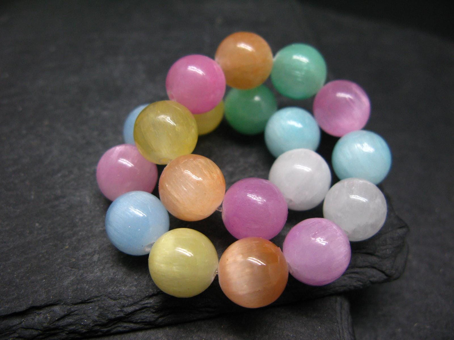 Selenite Colorful Genuine Bracelet ~ 7 Inches ~ 10mm Round Beads