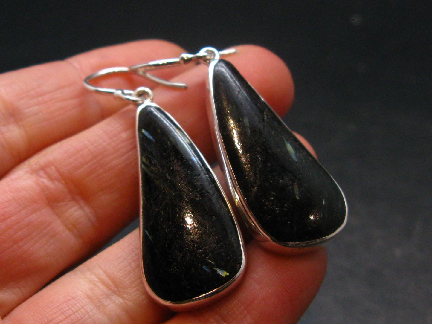 Very Rare Sterling Silver Nuumite Nuummite Earrings From Greenland