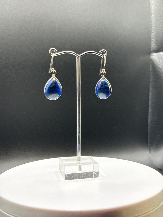 Azurite Teardrop Earrings | Sterling Silver Dangle | Blue Crystal Jewelry
