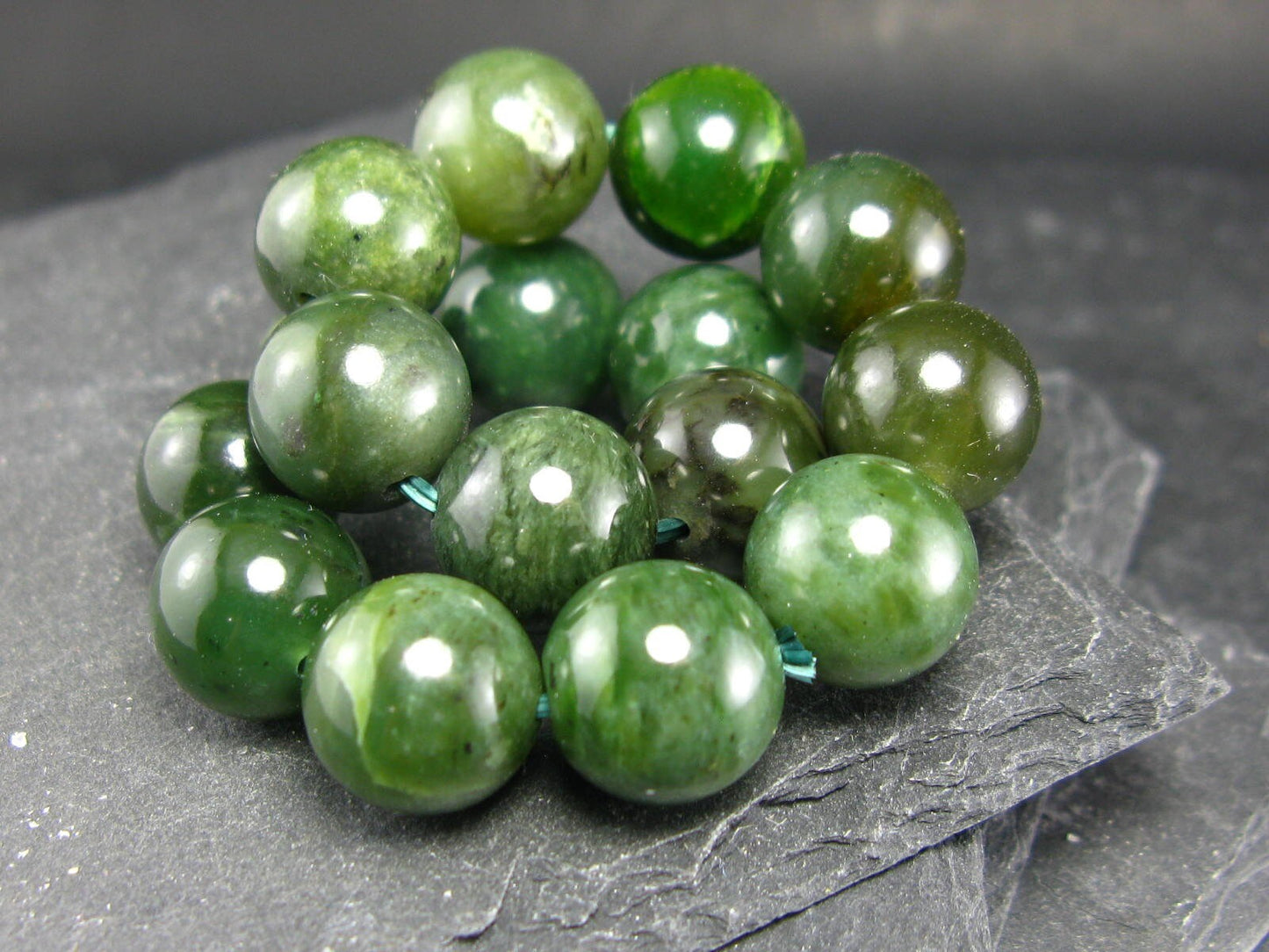 Jade Nephrite Genuine Bracelet ~ 7 Inches ~ 12mm Round Beads