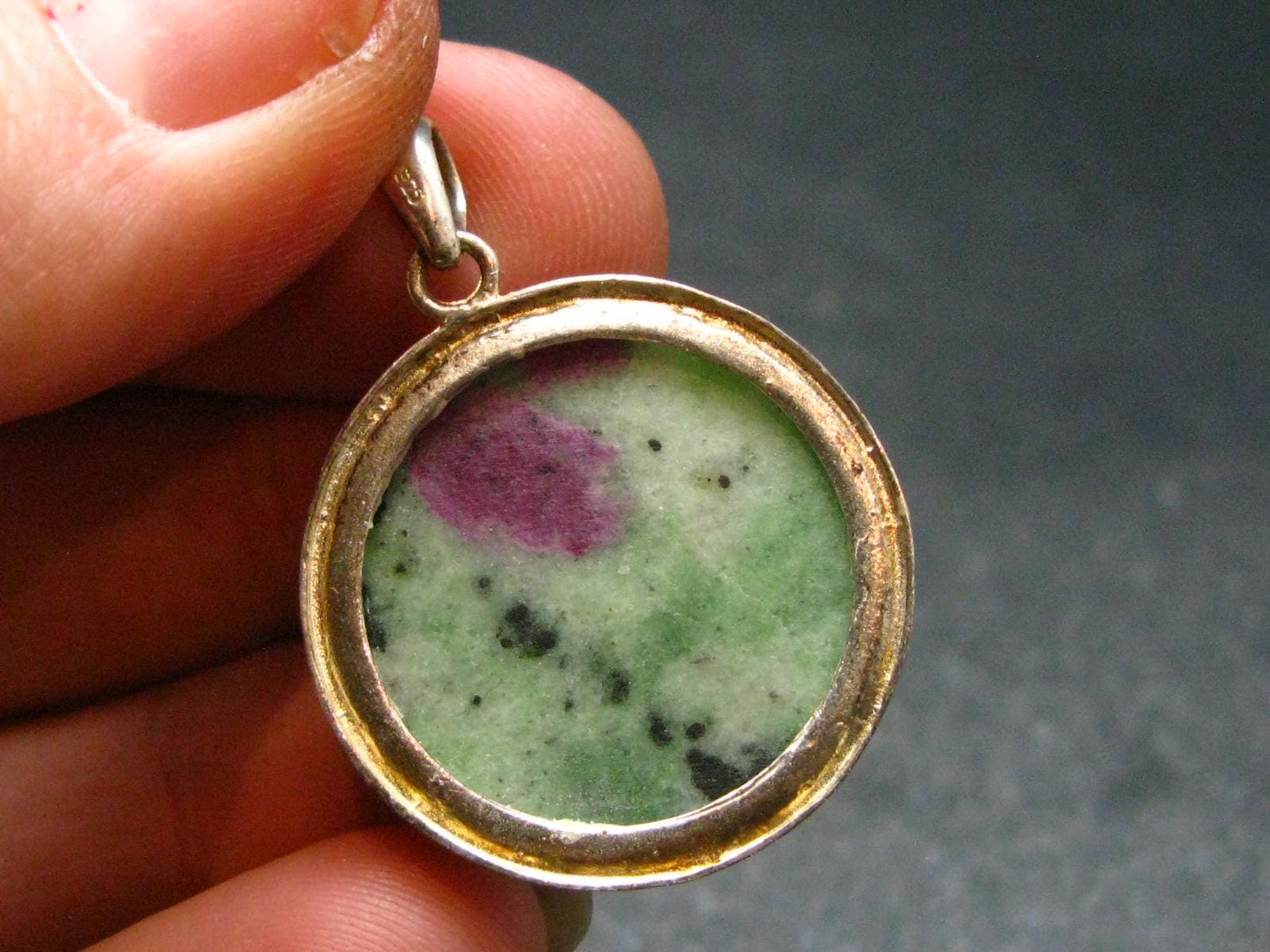 Ruby In Zoisite Silver Pendant from Tanzania - 1.2"