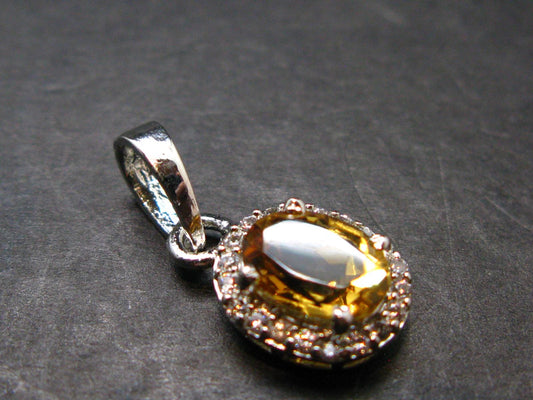 Yellow Citrine Gem Facetted Sterling Silver Pendant From Brazil With CZ - 0.7" - 1.40 Grams