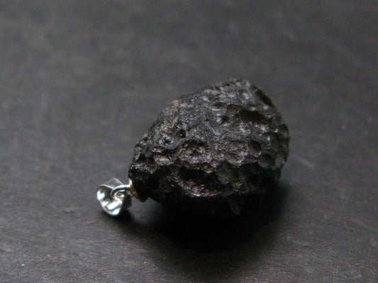 Tibetan Black Tektite Silver Pendant From Tibet - 0.9" - 5.03 Grams