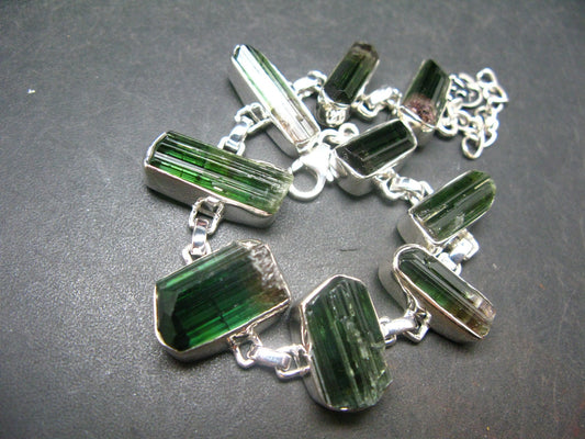 Watermelon Tourmaline Silver Bracelet From Brazil- 7" - 25.4 Grams