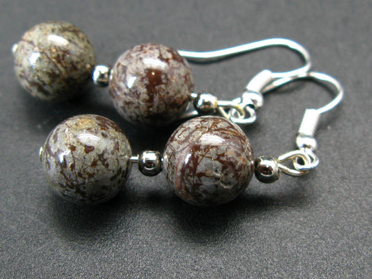 Natural Vortexite Genuine Round Beads Dangle Shepherd Hook Earrings