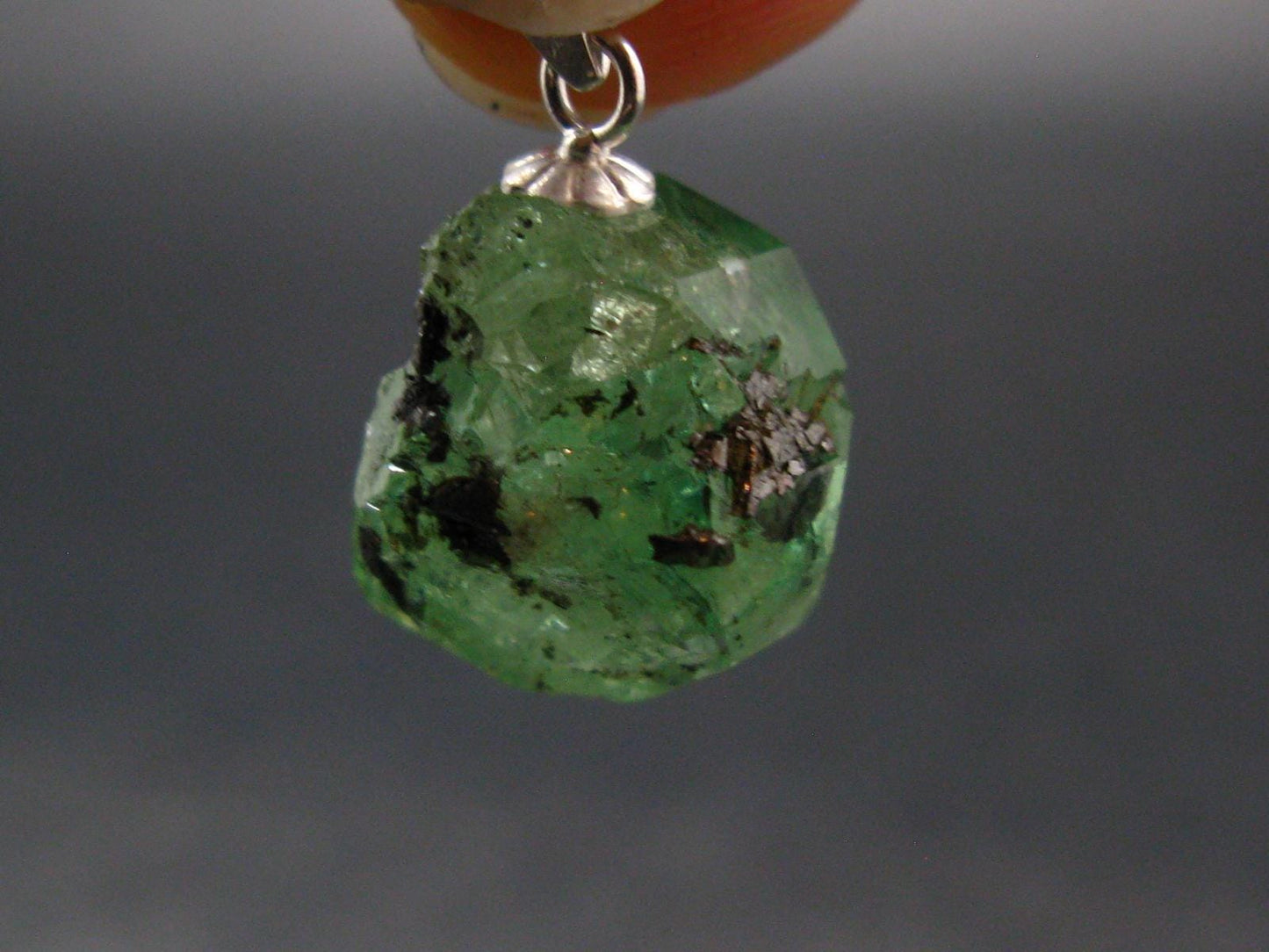 Tsavorite Gem Green Garnet Sterling Silver Pendant From Tanzania - 0.8" - 3.0 Grams