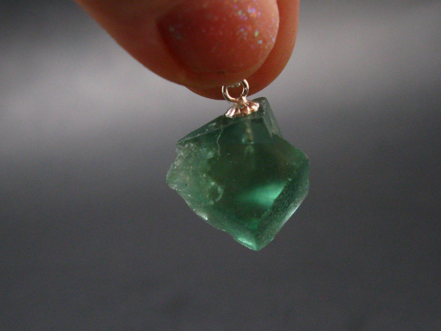 Rare!! Emerald Green Fluorite Crystal Silver Pendant From UK - 4.0 Grams - 0.8"