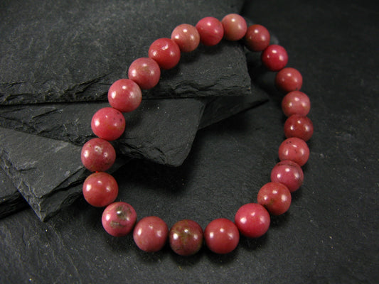 Rhodonite Genuine Bracelet ~ 7 Inches ~ 10mm Round Beads