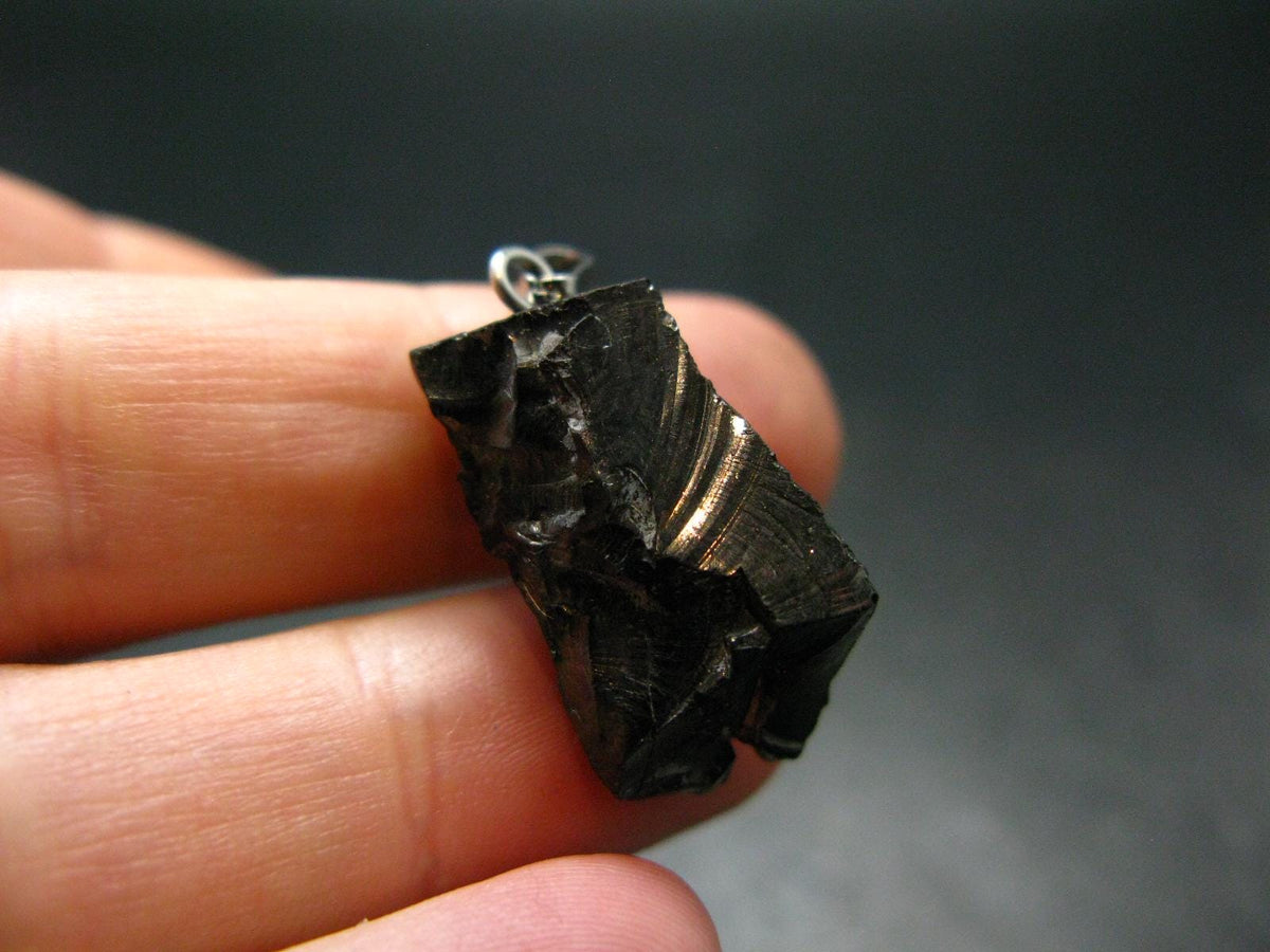 Unpolished Elite Shungite Silver Pendant from Russia - 1.2" - 2.86 Grams
