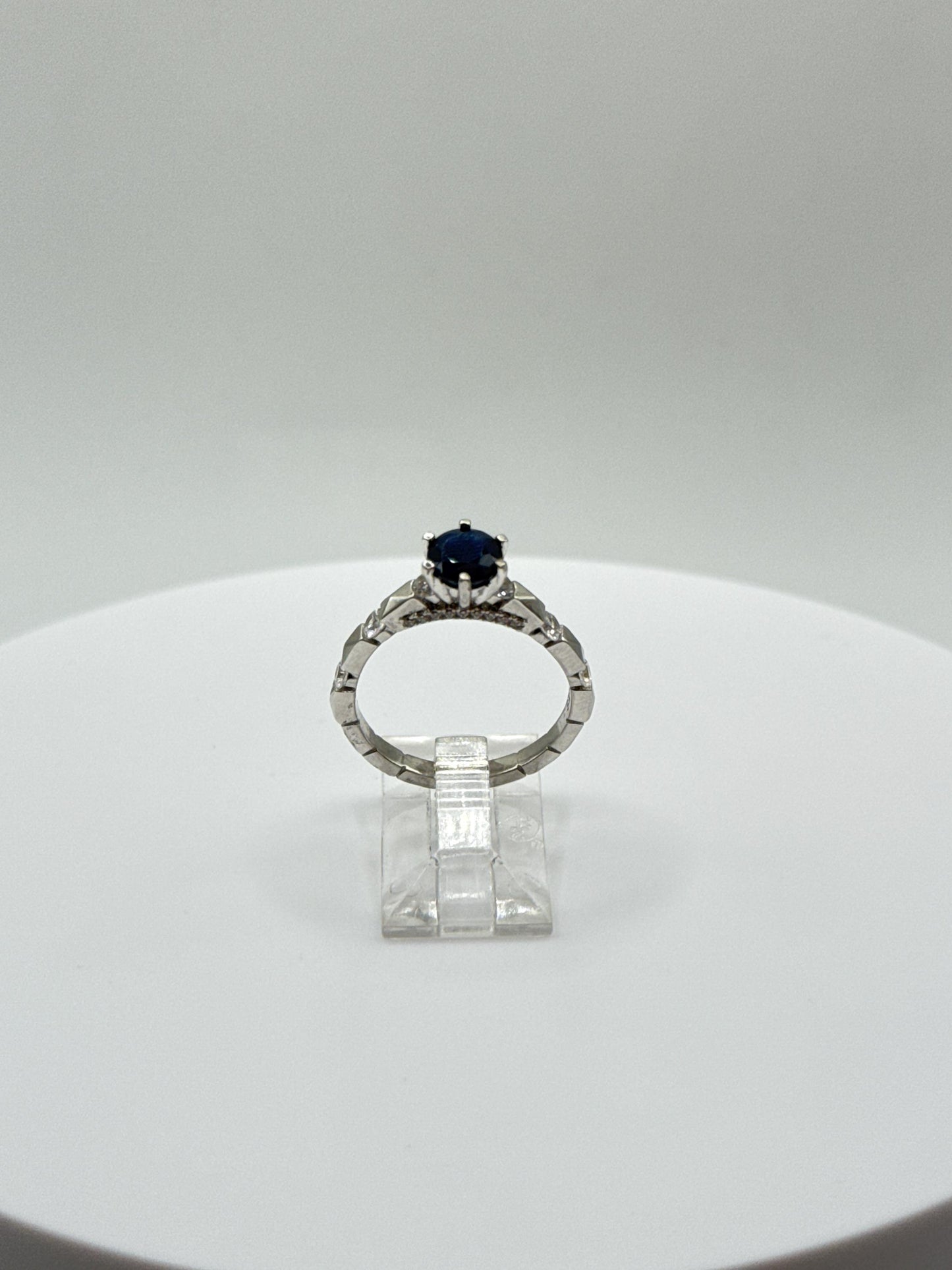 Blue Sapphire Solitaire Ring: Sterling Silver September Birthstone, Size 7