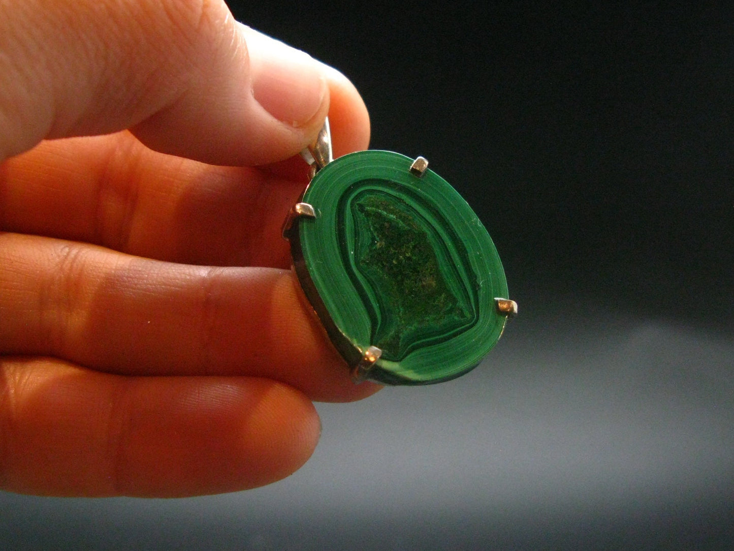 Malachite Sterling Silver Pendant - 1.5" - 39.26 Grams