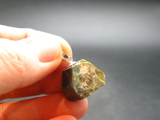 Nice Rare Terminated Epidote Crystal Silver Pendant From Peru - 0.8" - 6.31 Grams