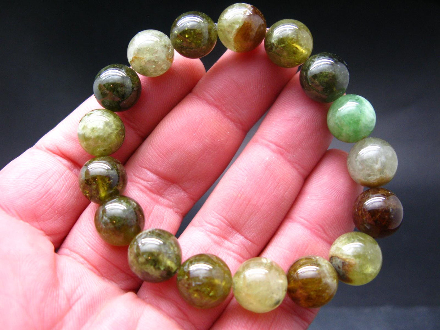 AAA Grade Grossular Green Garnet Genuine Bracelet ~ 7 Inches ~ 12mm Round Beads