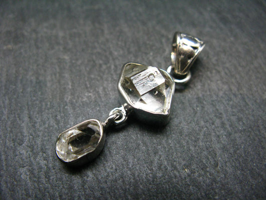 Fine Natural Herkimer Diamond Silver Pendant From New York - 1.5" - 5.34 Grams