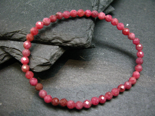 Rhodonite Gem Genuine Bracelet ~ 7 Inches ~ 4mm Round Facetted Beads