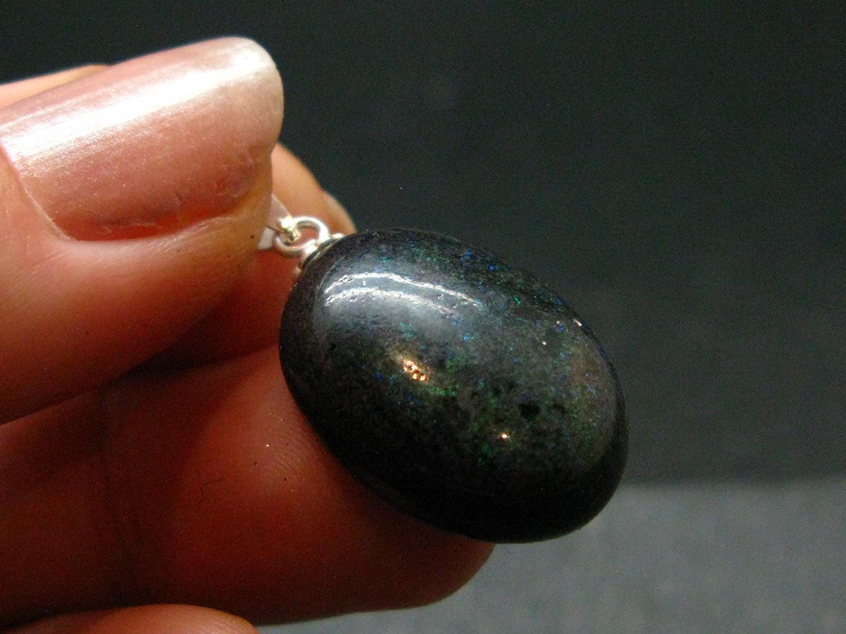 Rare Black Opal Sterling Silver Pendant From Australia - 1.1" - 2.51 Grams