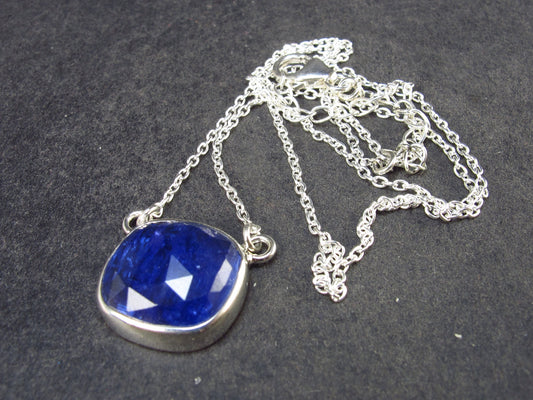 Natural Faceted Tanzanite Zoisite 925 Sterling Silver Pendant Necklace from Tanzania - 0.7" - 6.13 Grams