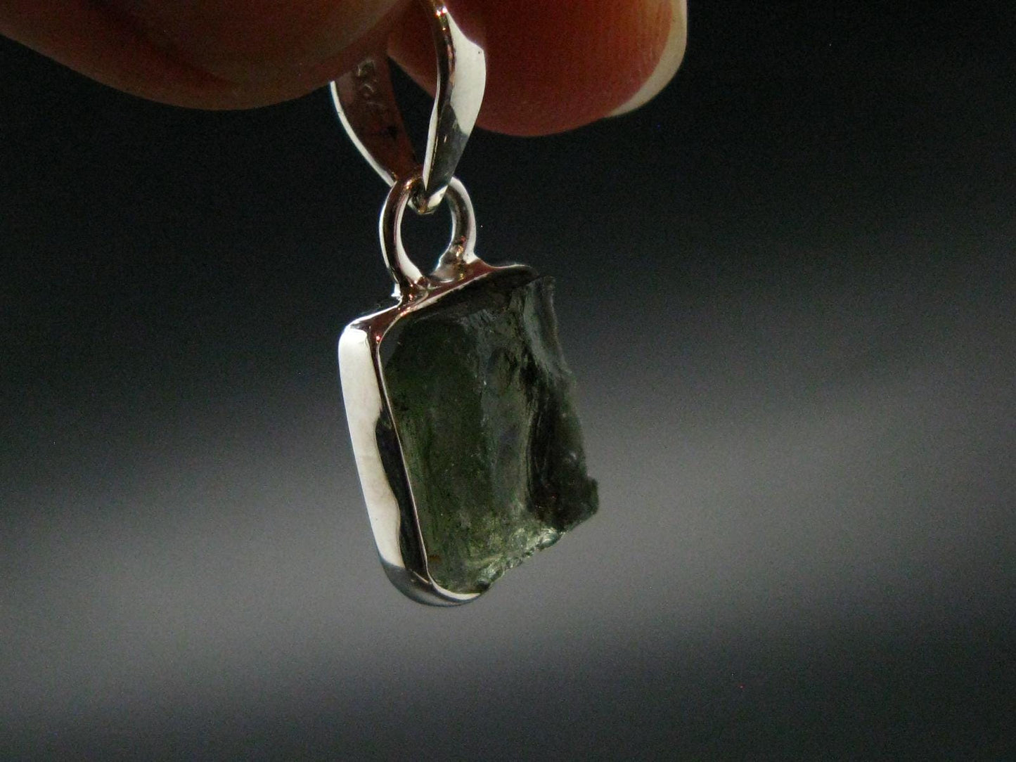 Moldavite Tektite Silver Pendant from Czech Republic - 0.9" - 1.31 Grams