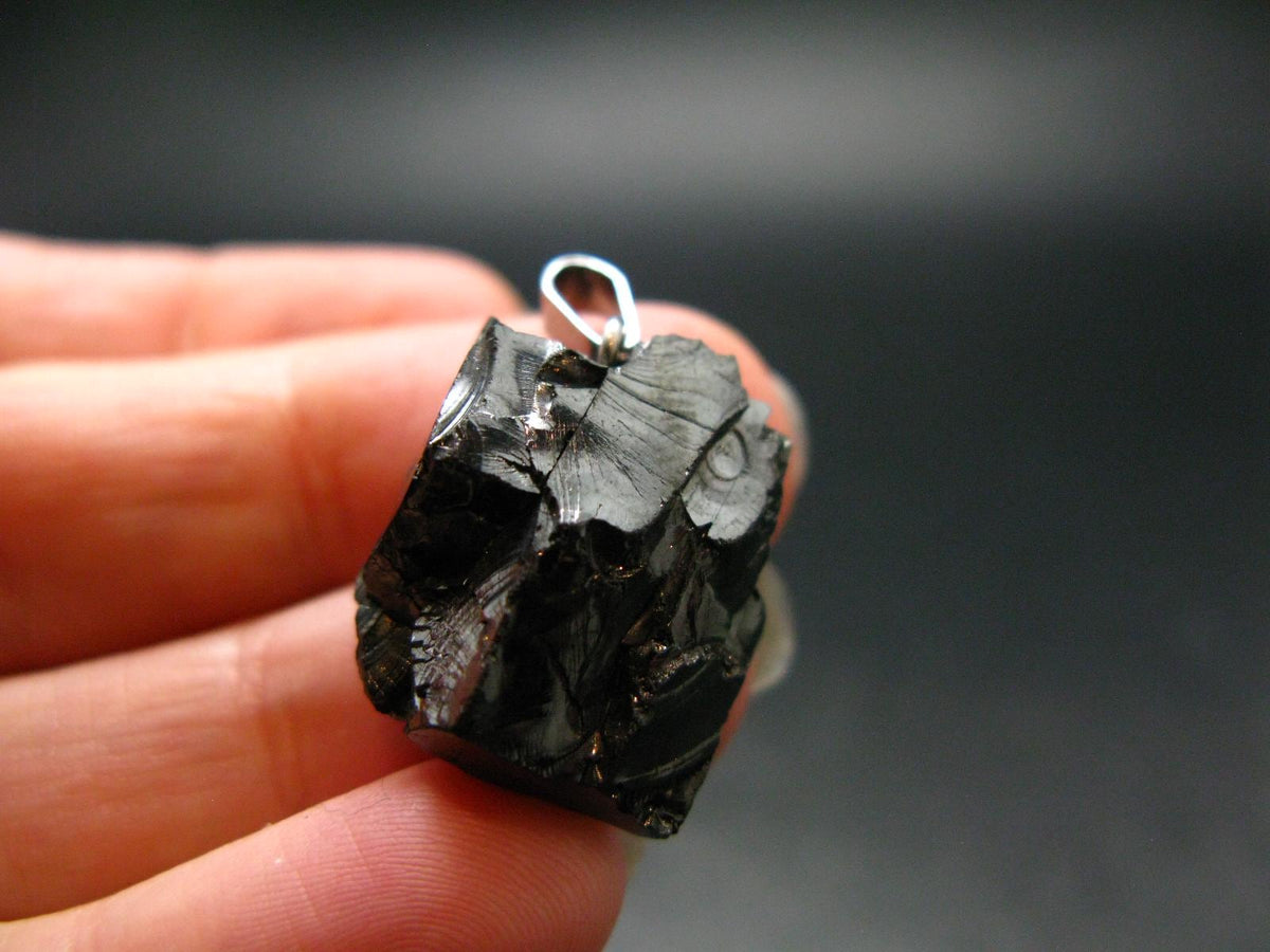 Unpolished Elite Shungite Silver Pendant from Russia - 1.0" - 2.77 Grams