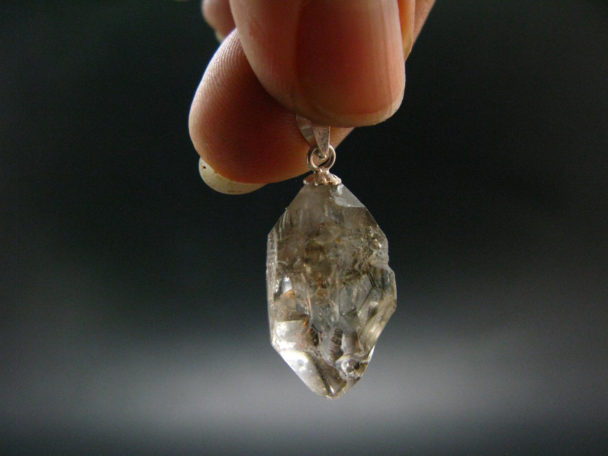 Large DT Elestial Quartz Crystal Silver Pendant From Brazil - 1.1" - 4.32 Grams
