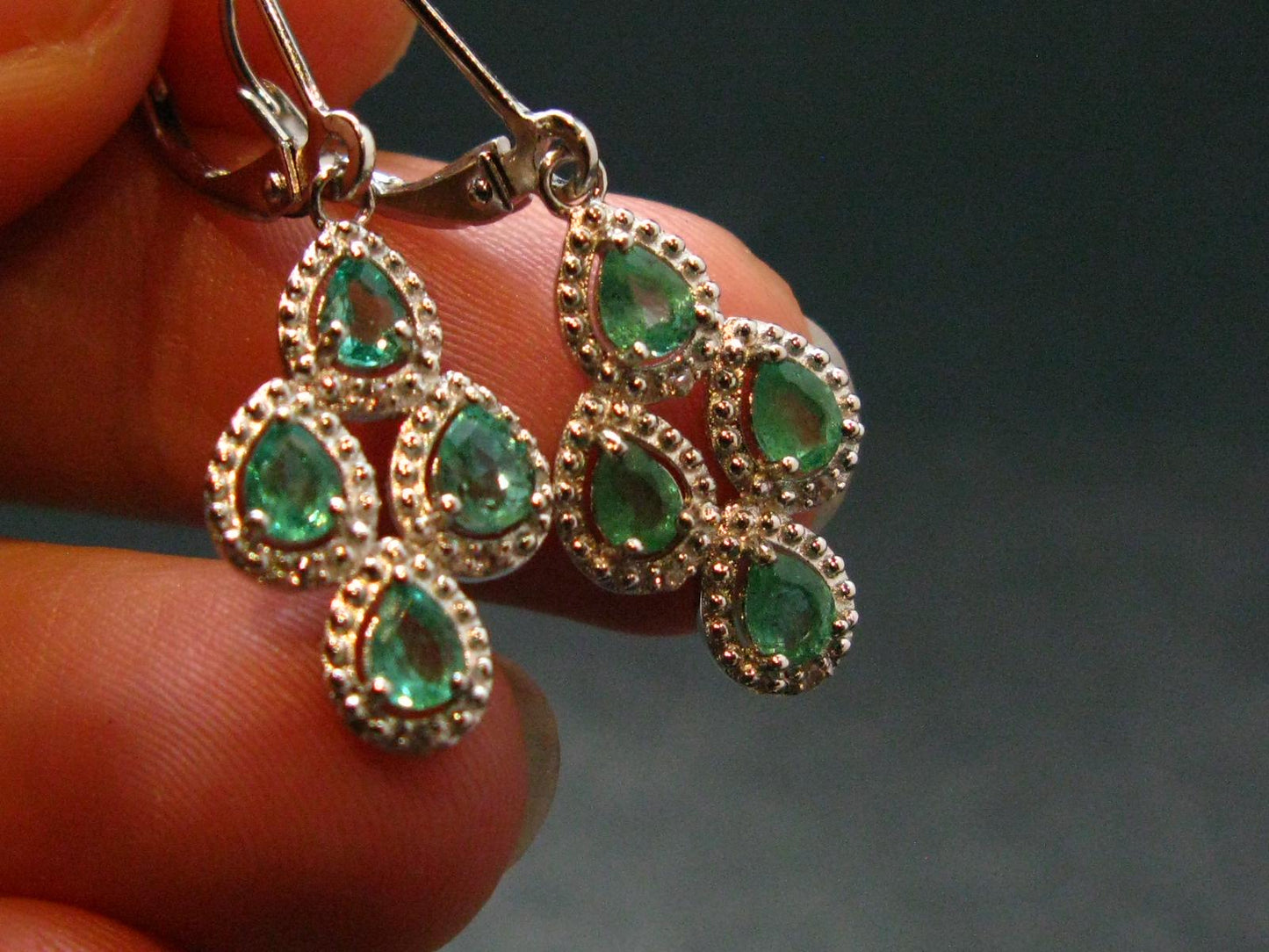 Gem Emerald Faceted Silver Earrings From Colombia - 2.58 Grams Total