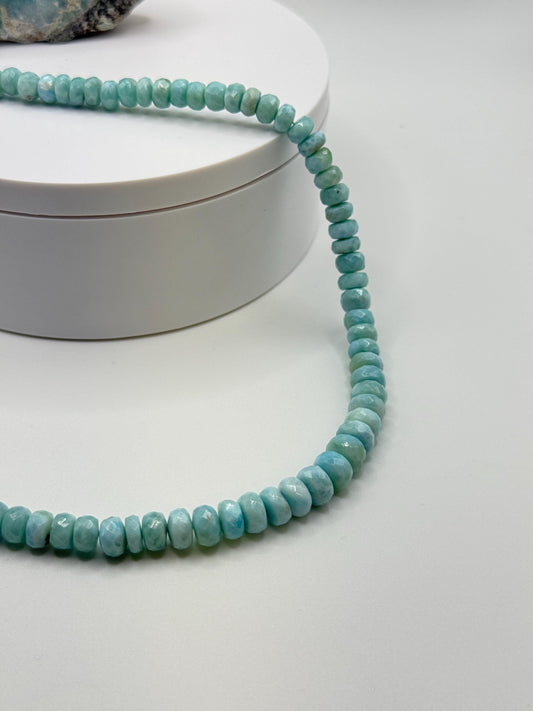 Larimar Round Bead Necklace Ocean Blue Gemstone Necklace Minimalist Jewelry Gift