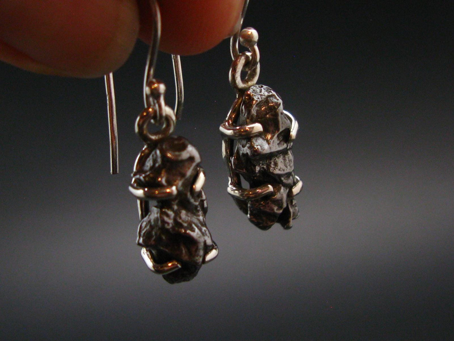 Raw Campo Del Cielo Meteorite Earrings In Silver From Argentina - 5.44 Grams