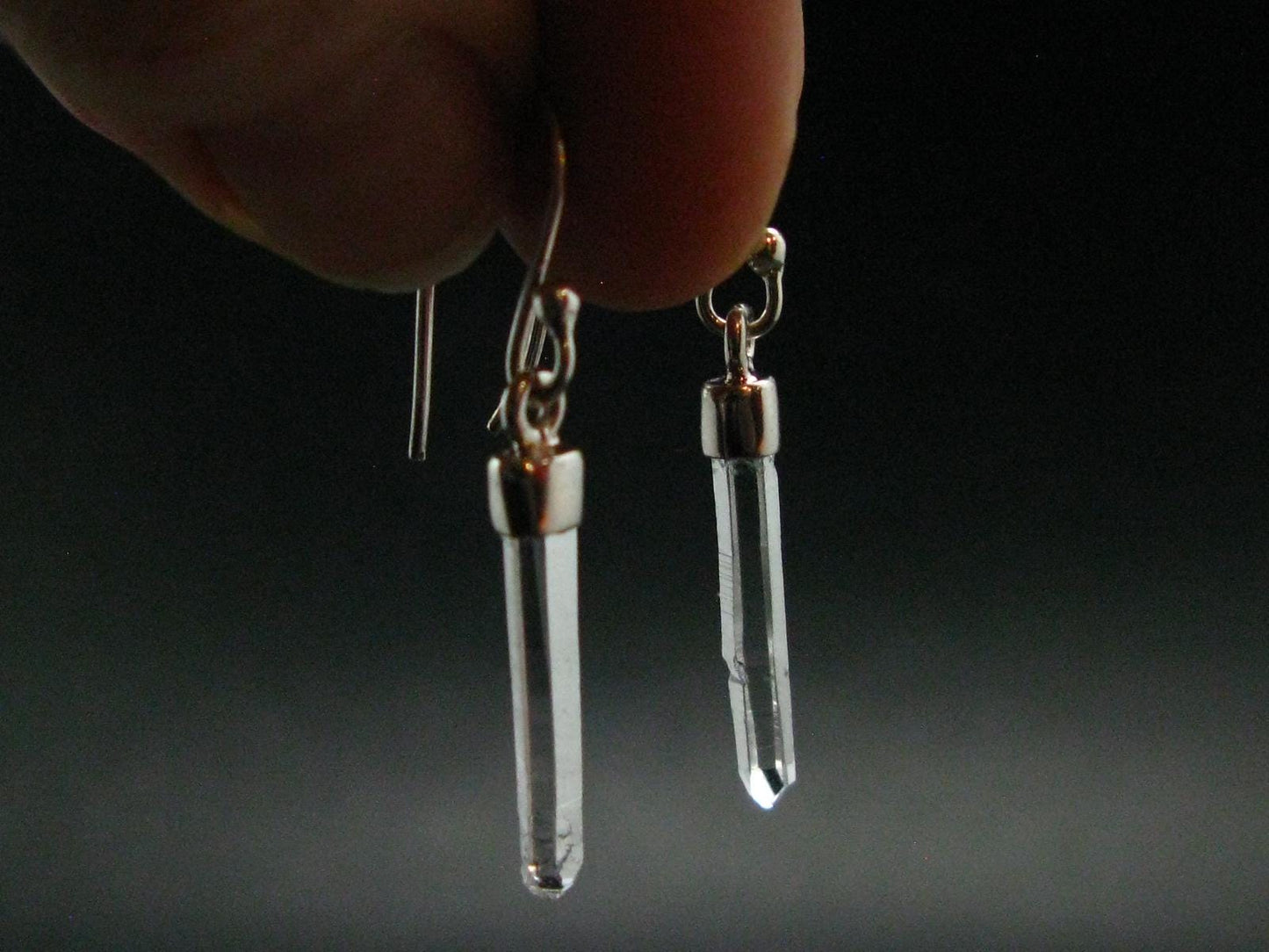 Lemurian Quartz Seed Crystal Silver Earrings From Brazil - 1.4"