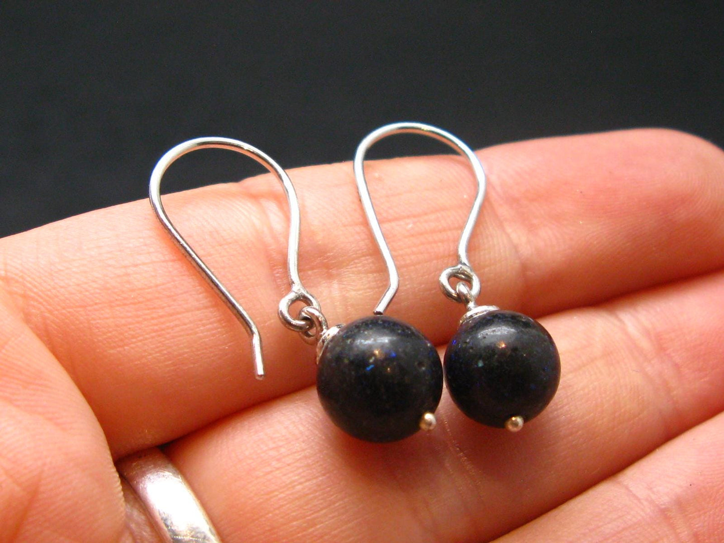 Rare Black Opal Silver |Earrings From Australia - 1.1" - 2.16 Grams
