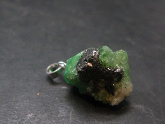 Tsavorite Gem Green Garnet Sterling Silver Pendant From Tanzania - 0.9" - 4.56 Grams