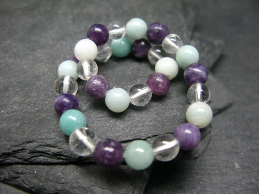 Amazonite, Clear Quartz & Lepidolite Genuine Bracelet ~ 7 Inches ~ 6mm Round Beads