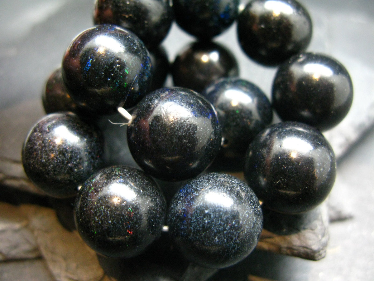 Black Opal Genuine Bracelet ~ 7 Inches ~ 15mm Round Beads