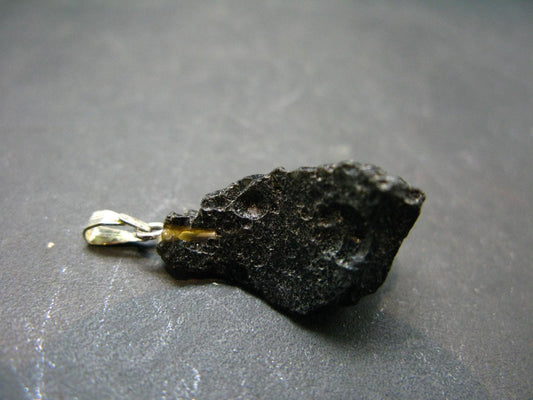 Tibetan Black Tektite Silver Pendant From Tibet - 1.2" - 2.84 Grams