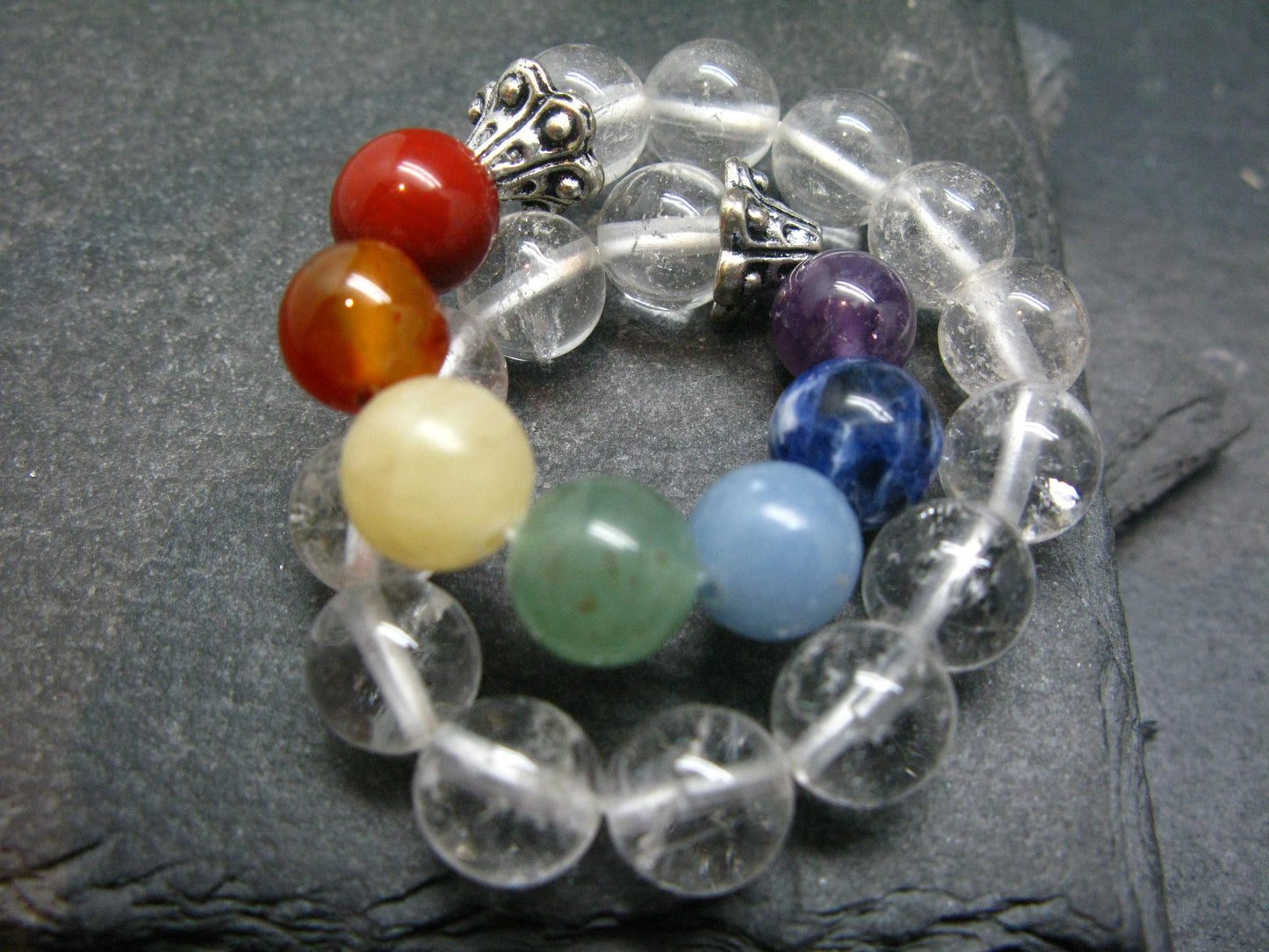 7 Chakra & Quartz Genuine Bracelet ~ 7 Inches ~ 8mm Round Beads