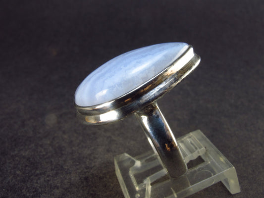 Gem of Ecology!! Natural Soft Blue Lace Agate Holly Agate Silver Ring from Namibia - 7.7 Grams - Size 8