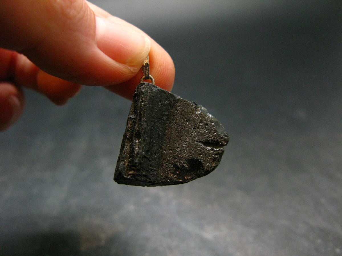 Tibetan Black Tektite Silver Pendant From Tibet - 1.1" - 4.08 Grams