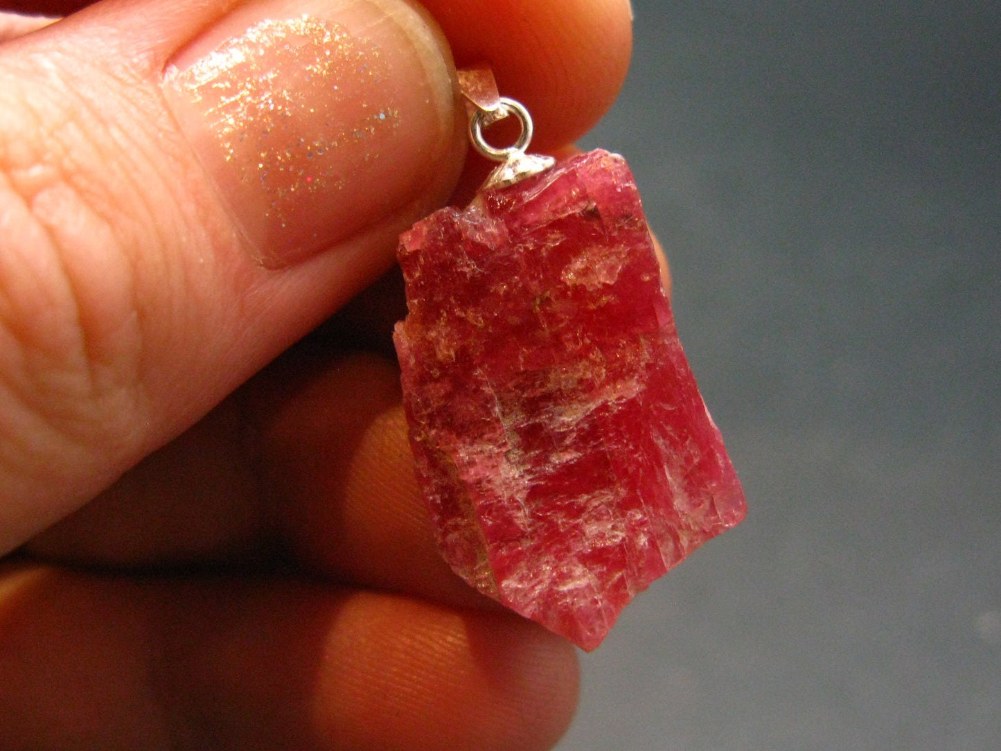 Rare Raw Rhodonite Silver Pendant From Brazil - 1.0" - 3.69 Grams
