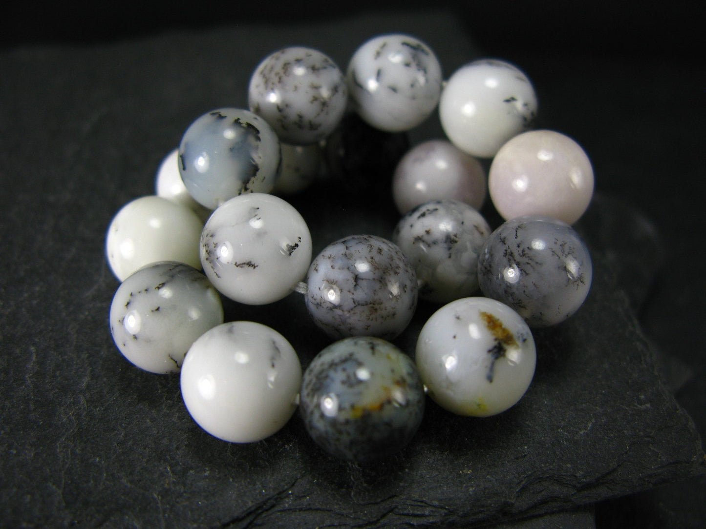 Merlinite Moss Agate Genuine Bracelet ~ 7 Inches ~ 10mm Round Beads
