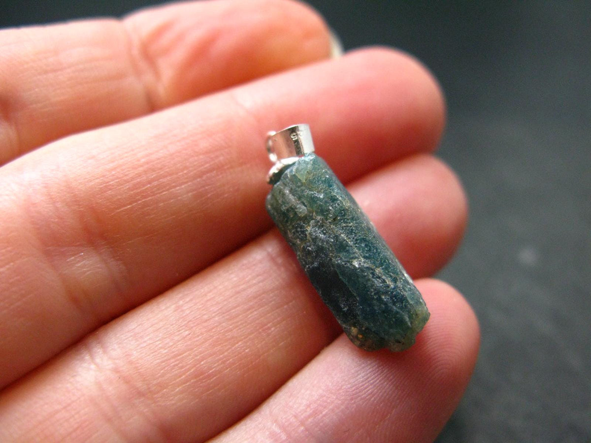 Unpolished Terminated Neon Blue Apatite Silver Pendant From Brazil - 1.0" - 1.97 Grams