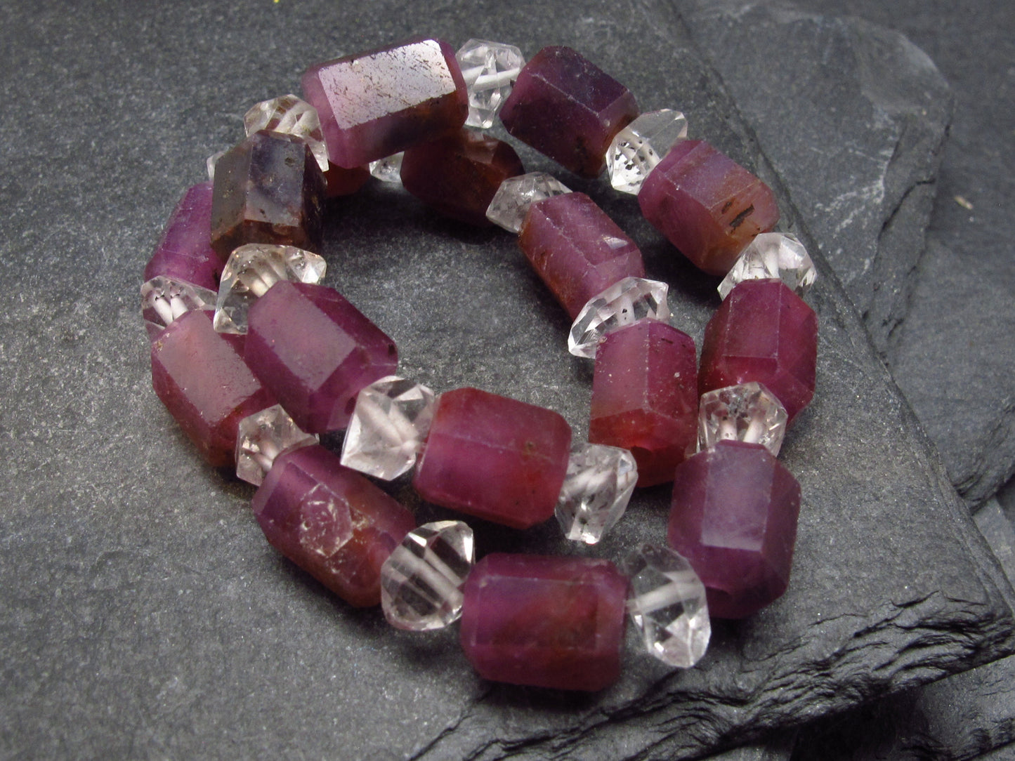 Ruby & Herkimer Diamond Genuine Bracelet ~ 7 Inches ~ 10mm Facetted Beads