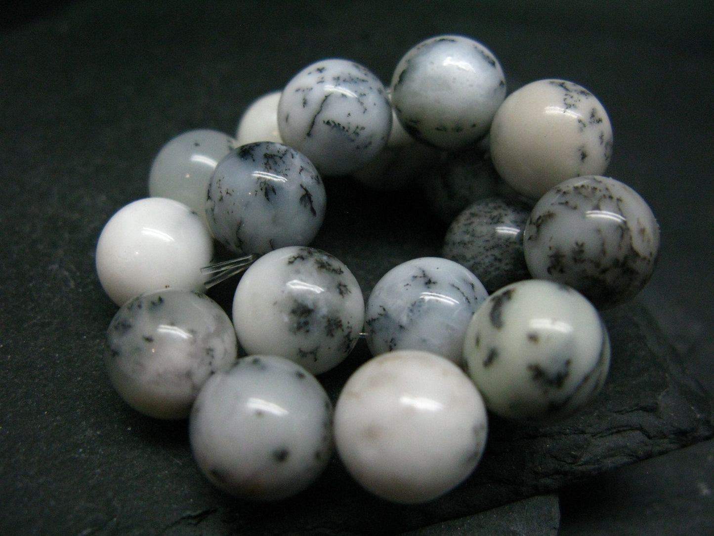 Merlinite Moss Agate Genuine Bracelet ~ 7 Inches ~ 12mm Round Beads