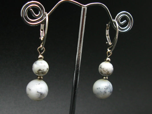 Energy! Genuine 8mm and 10mm Merlinite Moss Agate Round Beads Dangle 925 Silver Leverback Earrings From Madagascar