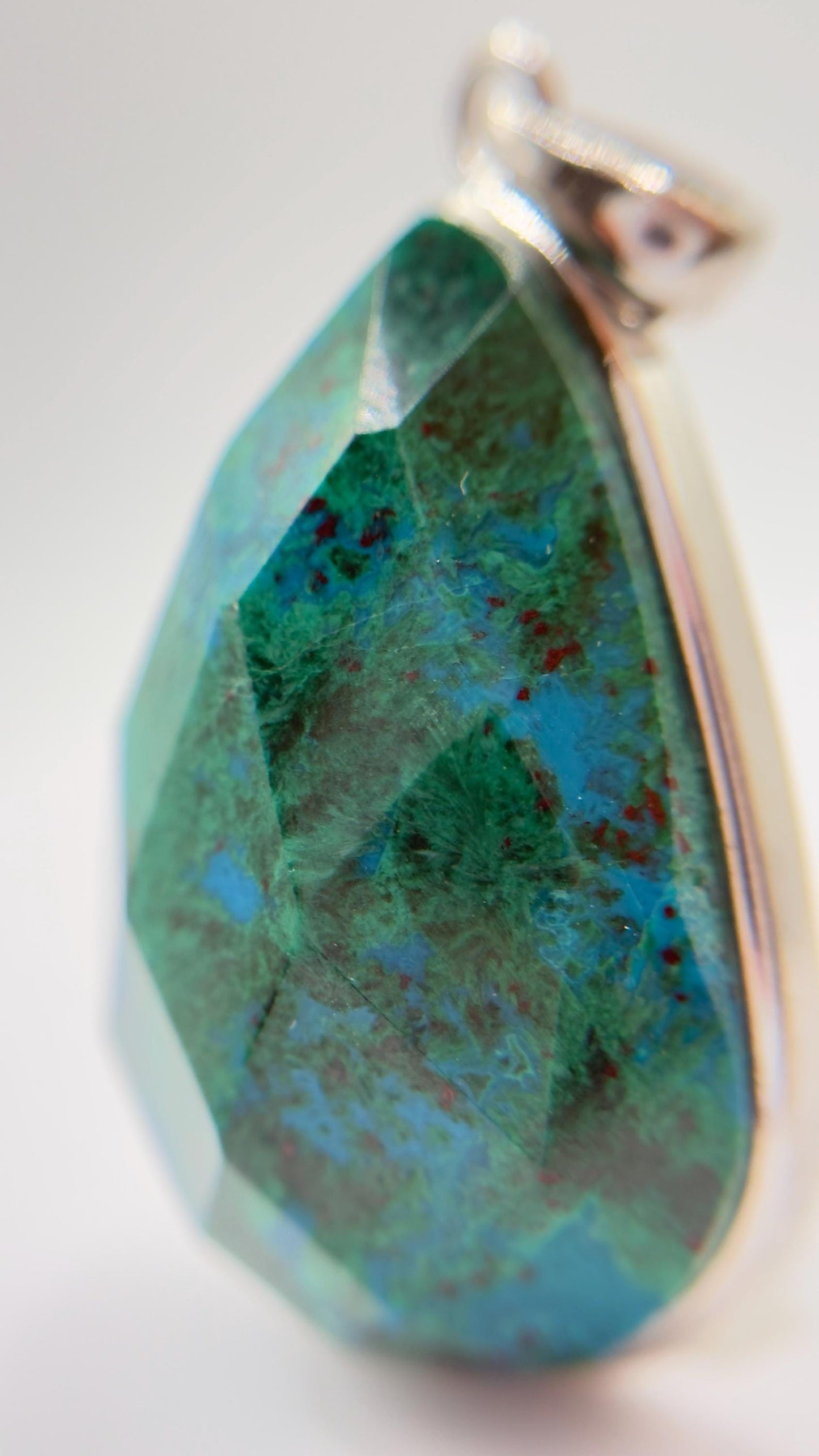 Chrysocolla Pendant Faceted Blue Green Gemstone Silver Necklace Statement Jewelry Natural Stone Gift