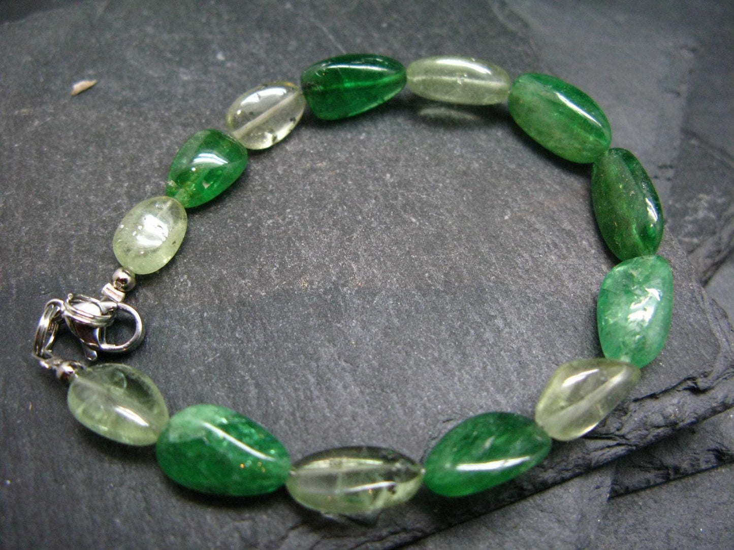 Green Garnet Tsavorite Genuine Bracelet ~ 7 Inches ~ 12mm Tumbled Beads