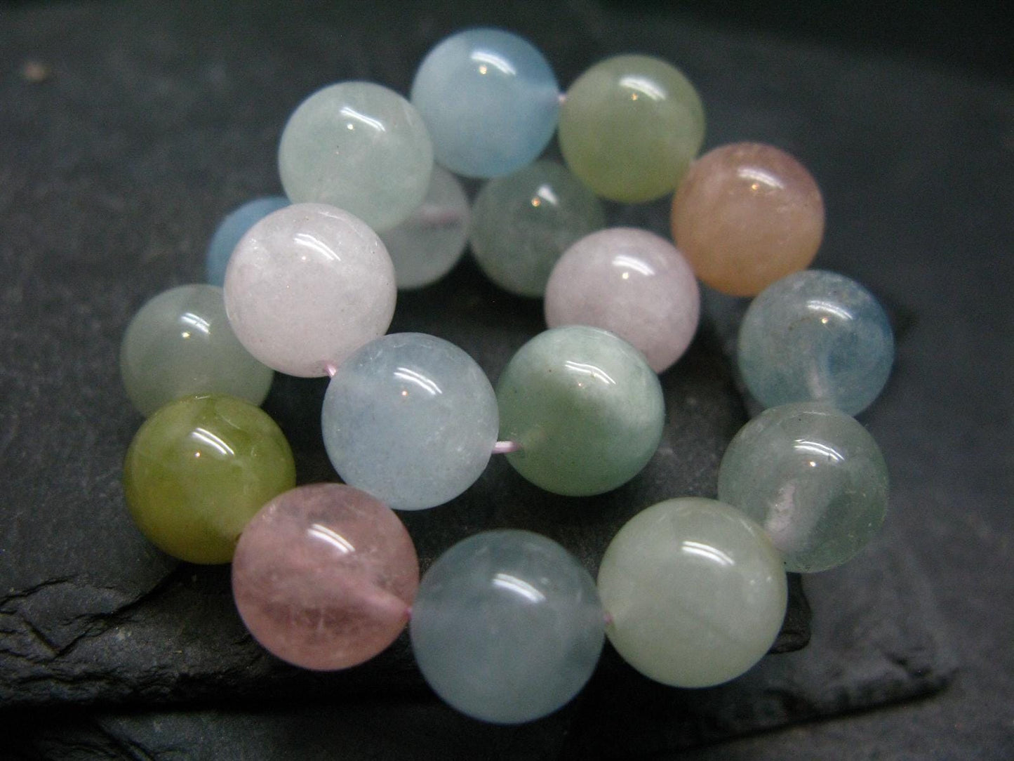 Aquamarine & Morganite Genuine Bracelet ~ 7 Inches ~ 10mm Round Beads